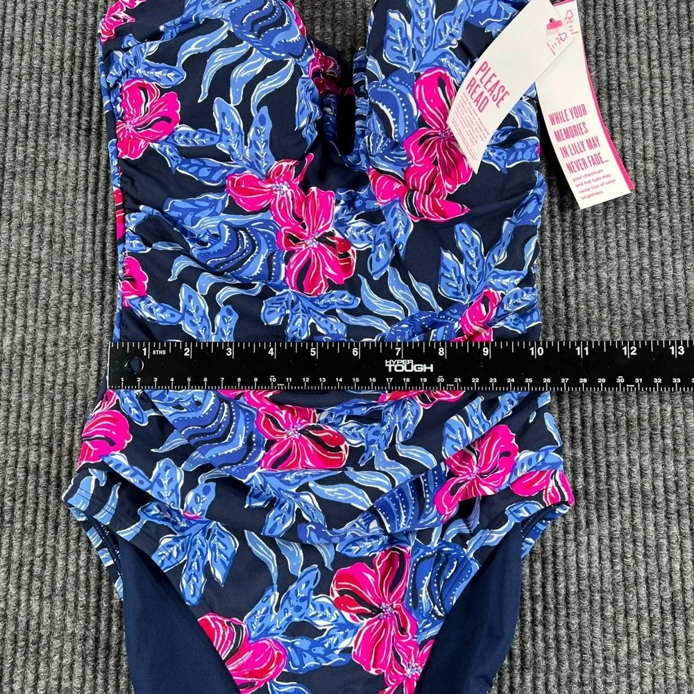 Lilly Pulitzer Farlee One‎ Piece Swim Suit Low Tide Navy Blue Floral Size 2 New